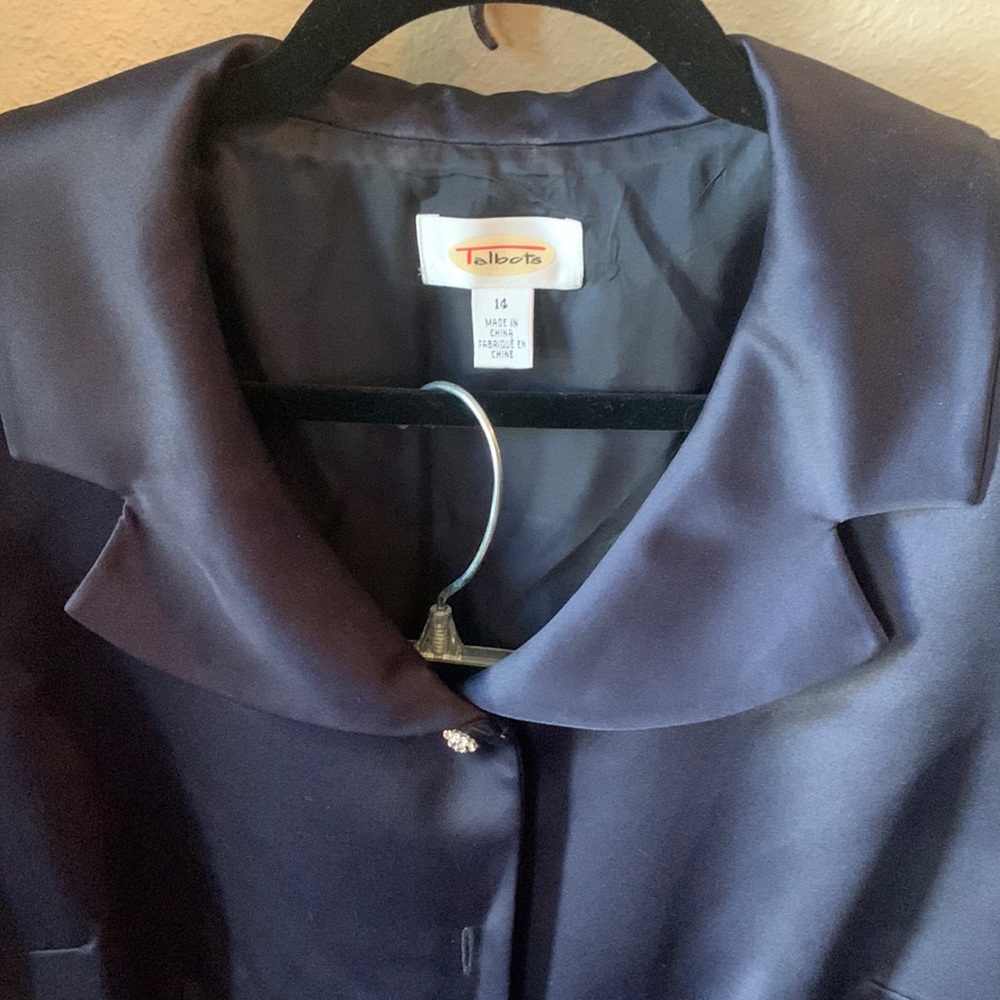 Talbots navy sateen 2 piece jacket and skirt - size 14